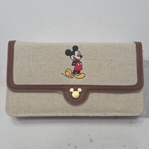 Disney Parks Mickey Mouse Canvas/Faux Leather Crossbody Bag/Wallet NWT